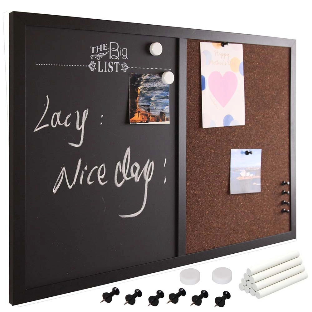 Bacheca Memo Lavagna Magnetica e Sughero Combinata 60x40cm con Accessori inclusi