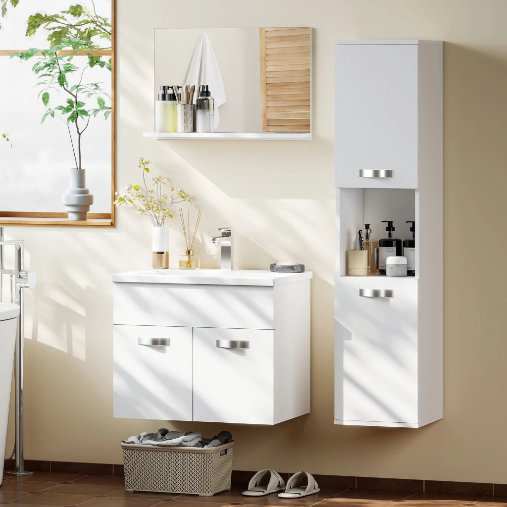 Set Mobili Bagno 4 Pezzi ¨C Xylo ¨C Mobile Sottolavabo con Lavabo, Specchio e Colonna, Bianco