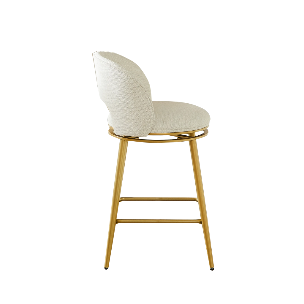 Sgabelli da Bar Girevoli in Chenille ¨C MINIMAL ¨C Set 2 Pezzi, Struttura in Metallo Oro