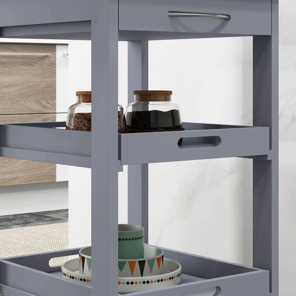 EasyComfort Carrello da Cucina con Cassetto, 2 Vassoi Estraibili e Ripiano Fisso, in Legno di Pino e MDF, 37x37x76 cm