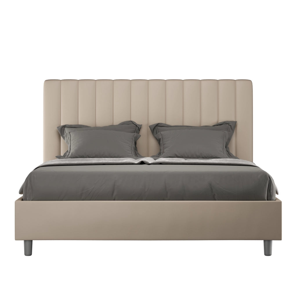 BS COM Letto matrimoniale con rete imbottito 160x210 similpelle tortora
