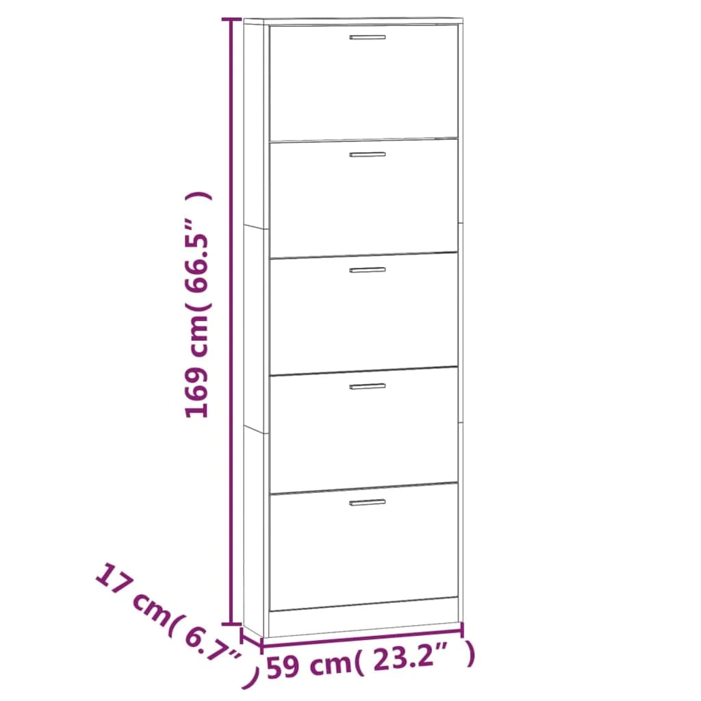 Scarpiera mobile contenitore per scarpe mobile per ingresso/corridoio/soggiorno finitura lucida 59 x 17 x 169 cm legno ingegnerizzato bianco 02_0021307