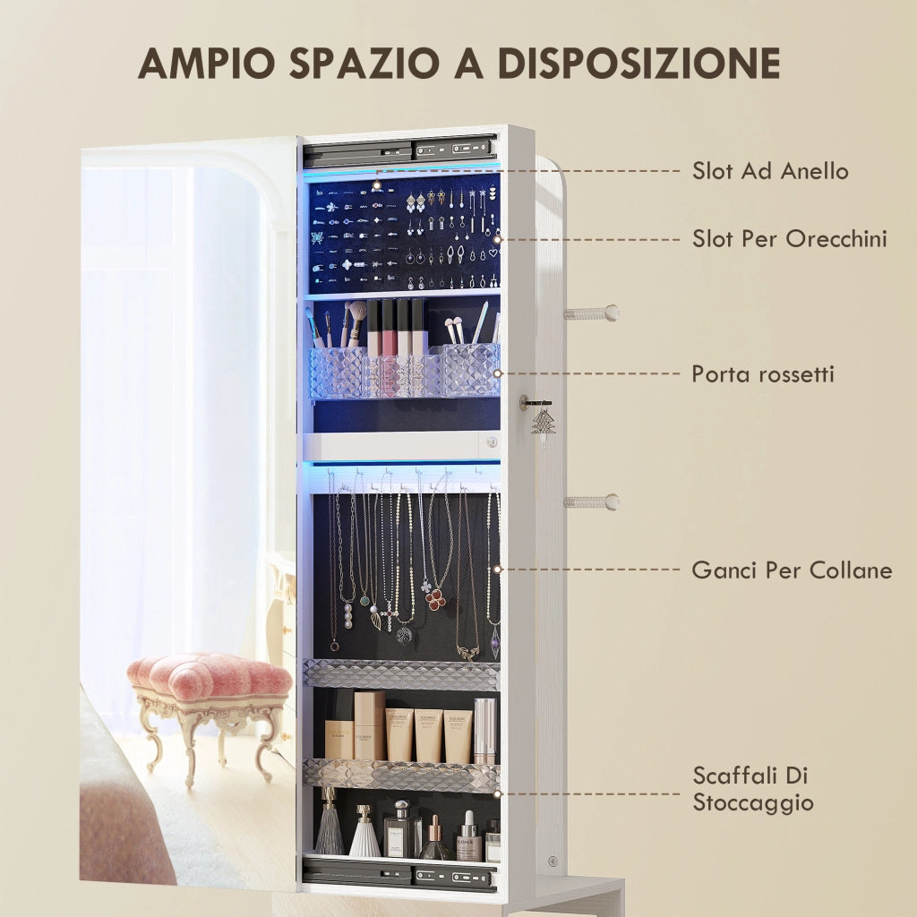 Armadio con Specchio, Luce LED e Ripiani ¨C Minimal ¨C Nero 37x40x165.5 cm