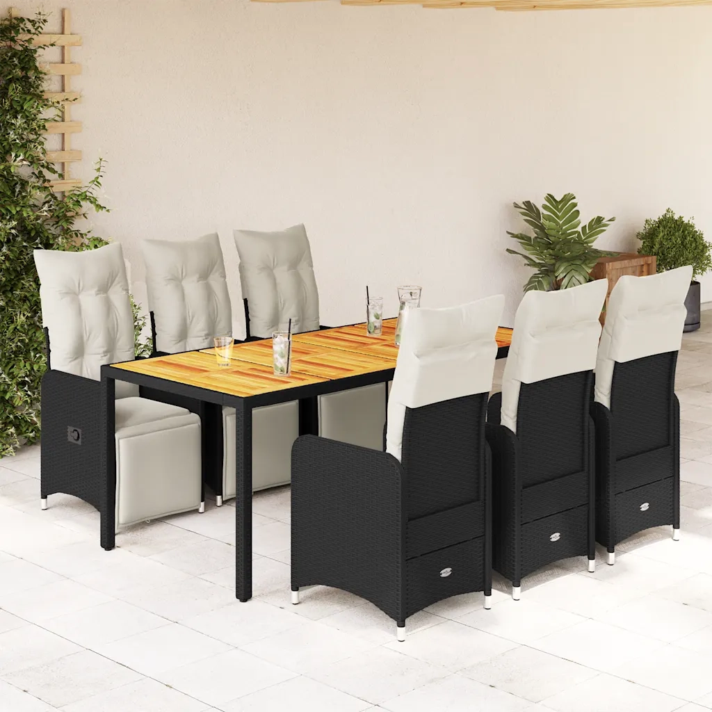 Set da Bistrò da Giardino 7 pz con Cuscini Nero in Polyrattan 3277131