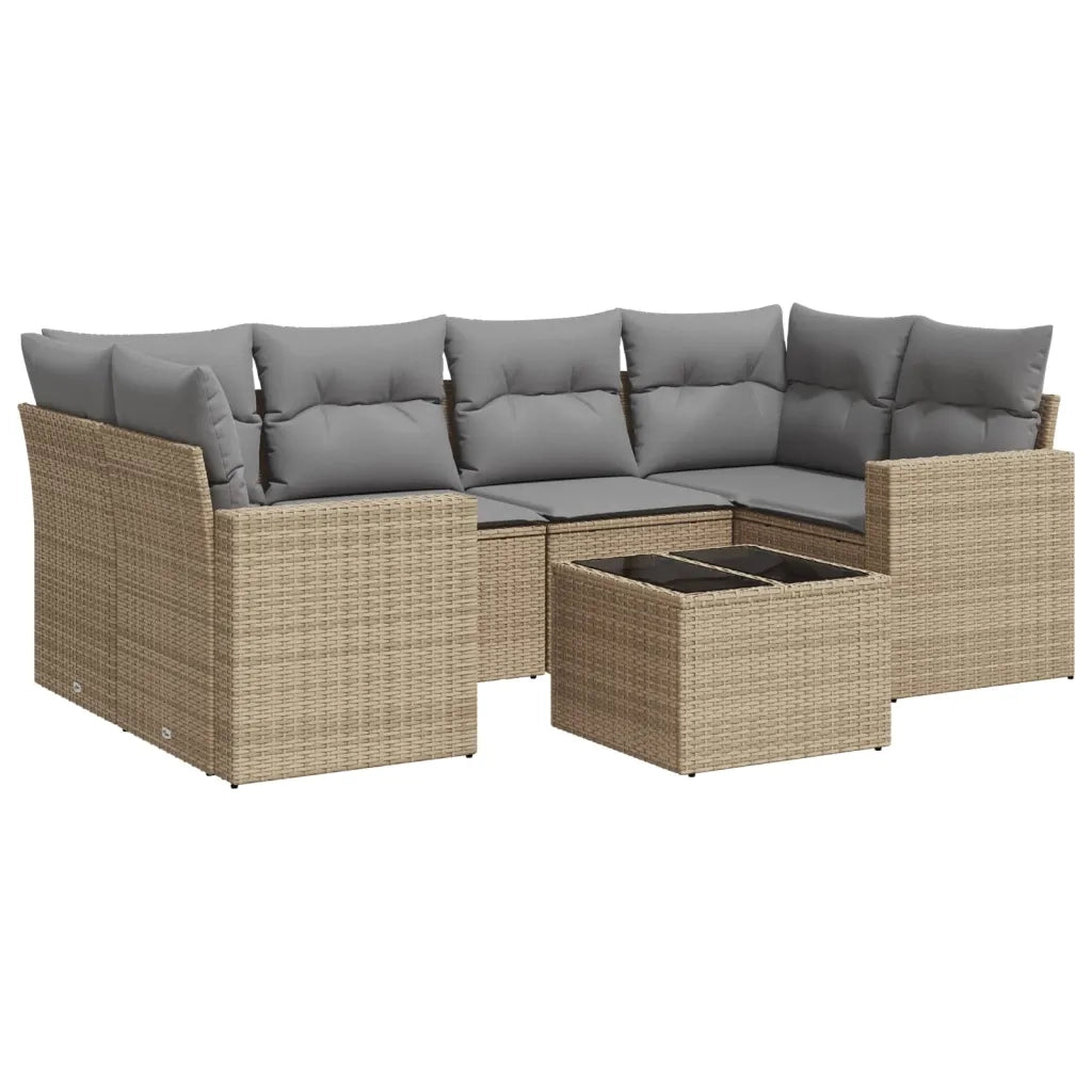 Set Divani da Giardino 7 pz con Cuscini Beige in Polyrattan 3218709