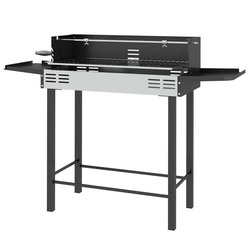 Barbecue a Carbone Portatile con Spiedo Girevole ¨C Minimal ¨C Griglia 118x32x90 cm Nero