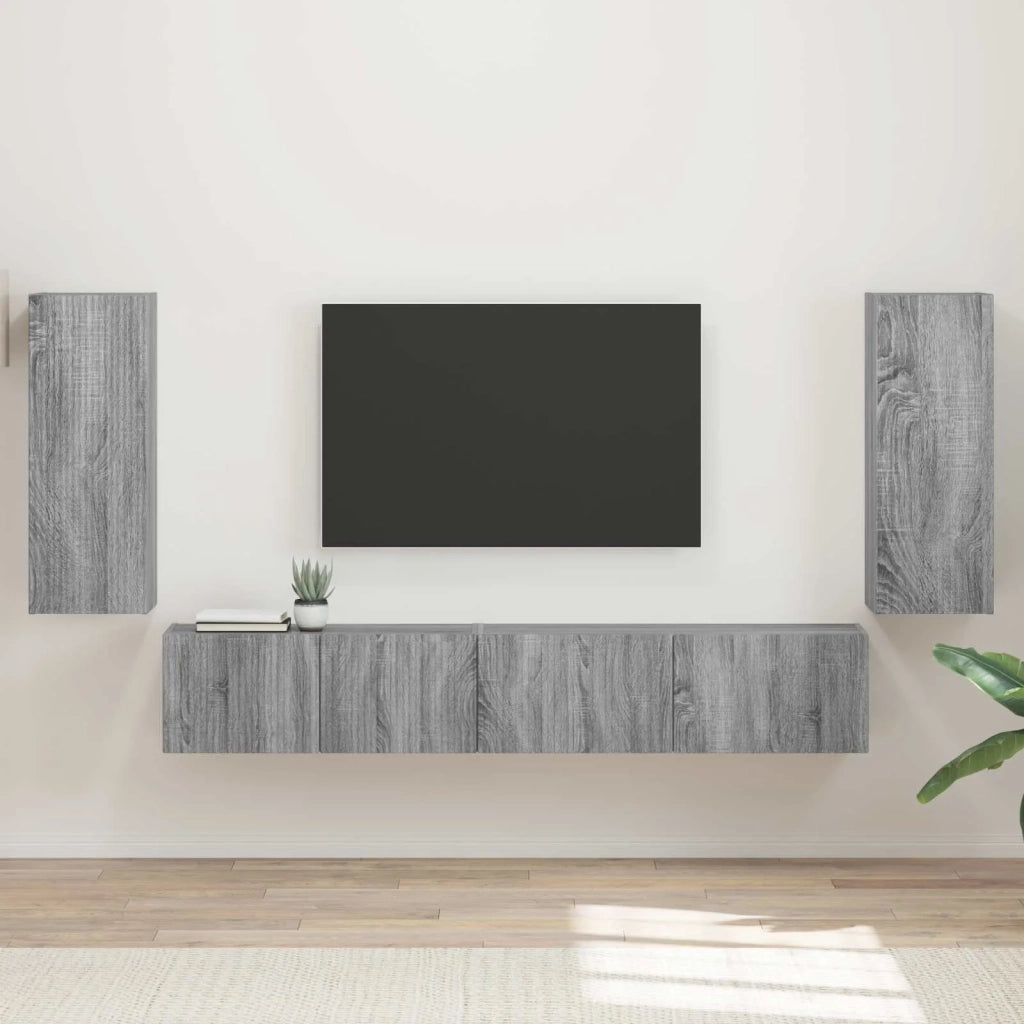 Set mobile TV 4 pz | Armadietto TV | Mobile Porta TV Grigio Sonoma Legno multistrato