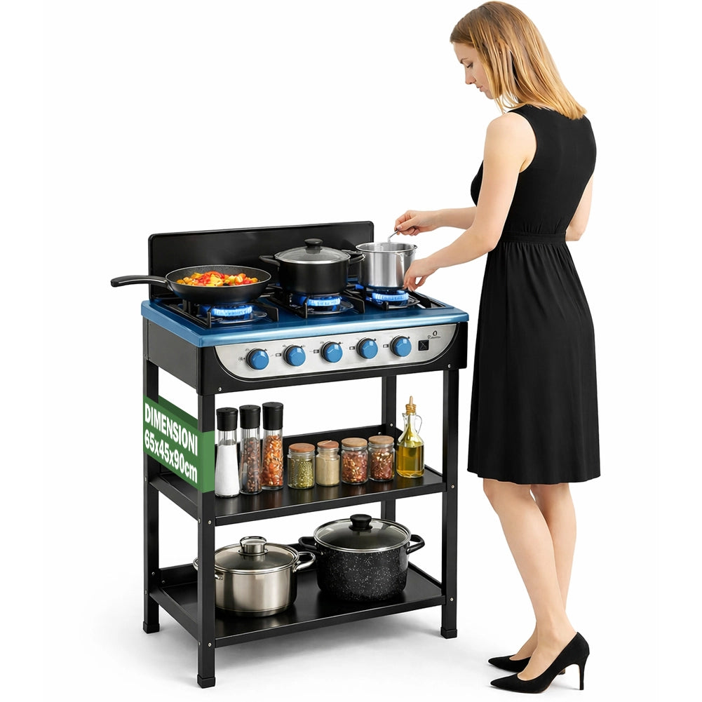 Cucina a Gas GPL da Esterno Piano Cottura con 5 Fuochi 65x45x90 cm in Acciaio