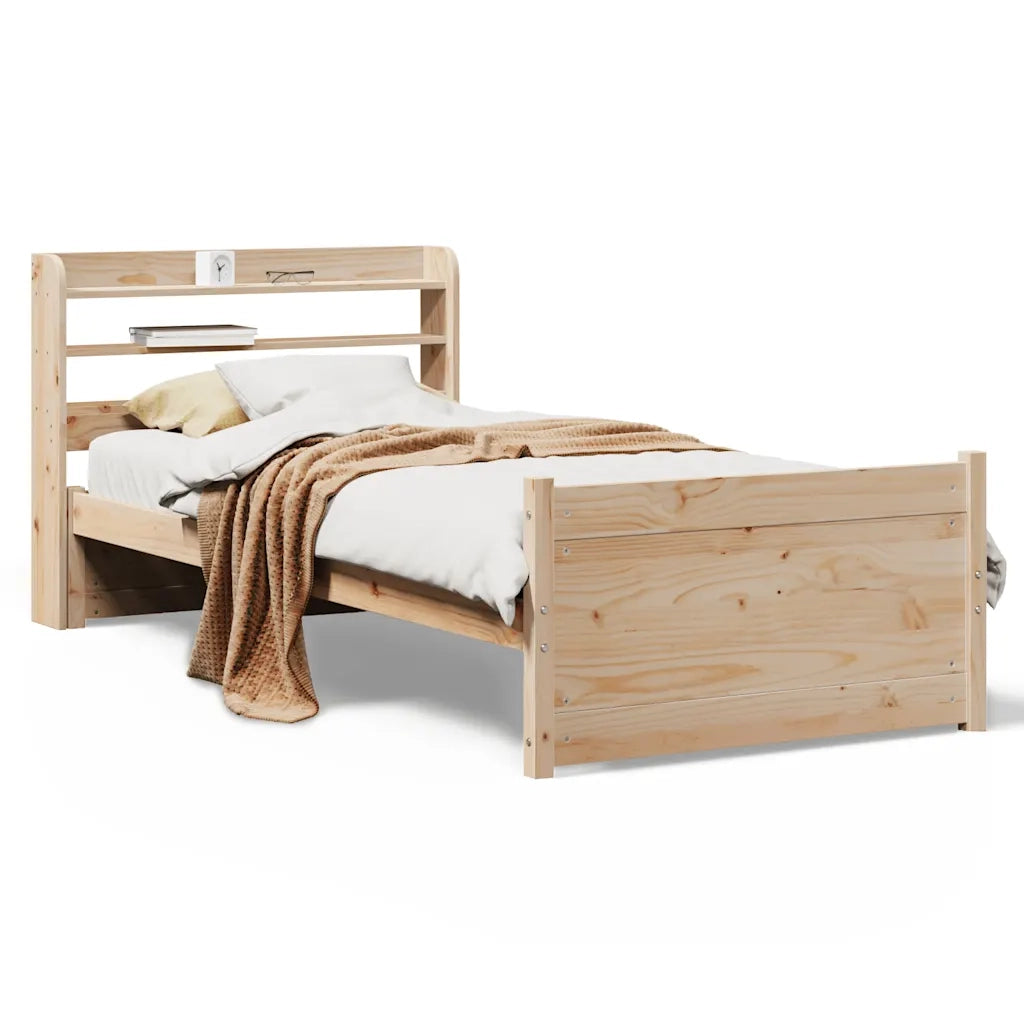 Letto singolo | Letto per adulti | Giroletto con Testiera 75x190 cm in Legno Massello di Pino