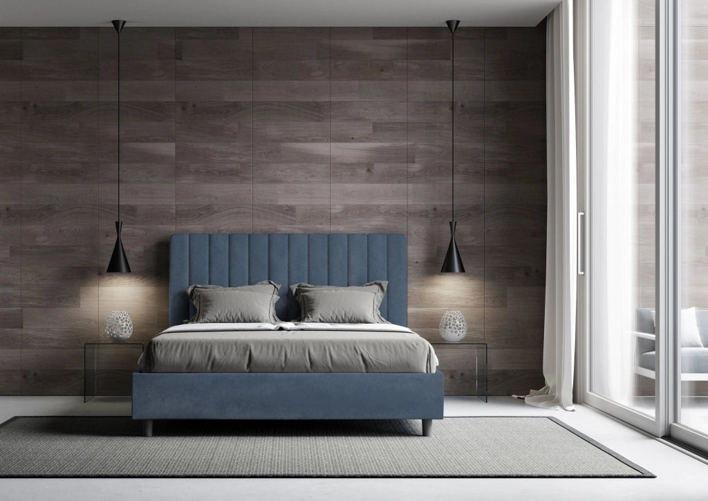 Letto Matrimoniale 160x210 cm con Rete Agueda Blu