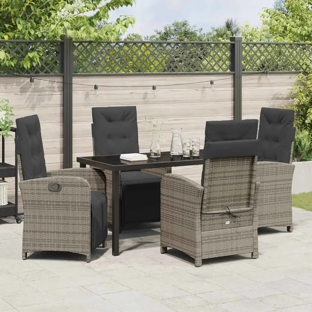 Set da Pranzo per Giardino con cuscino 5 pcs Grigio polyrattan