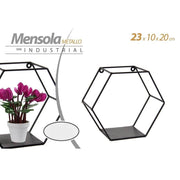 Trade Shop - Mensola Esagonale Bacheca Parete Metallo Classico Moderno Nero 23x10x20cm 822193 -