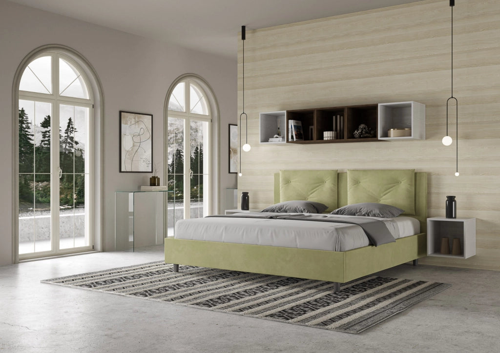 BS COM Letto matrimoniale king size contenitore imbottito 170x190 microfibra tè verde