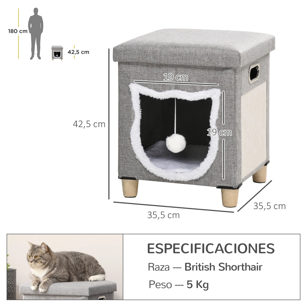 Letto per Gatti con Cuscino e Graffiatoio ¨C Minimal ¨C 35.5x35.5x42.5 cm Grigio