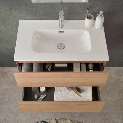Mobile bagno sospeso 80 cm noce gold con lavabo e specchio Dafne