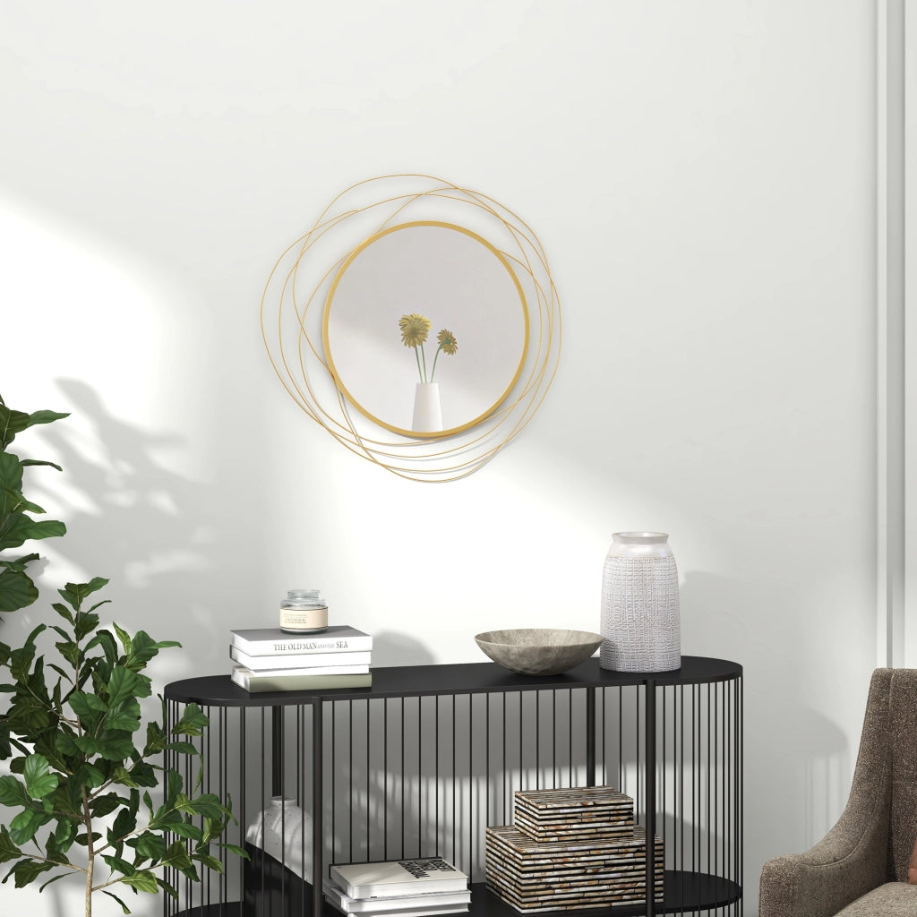 Specchio Rotondo da Parete ¨C Xylo ¨C Cornice Metallo Oro ¦µ65cm