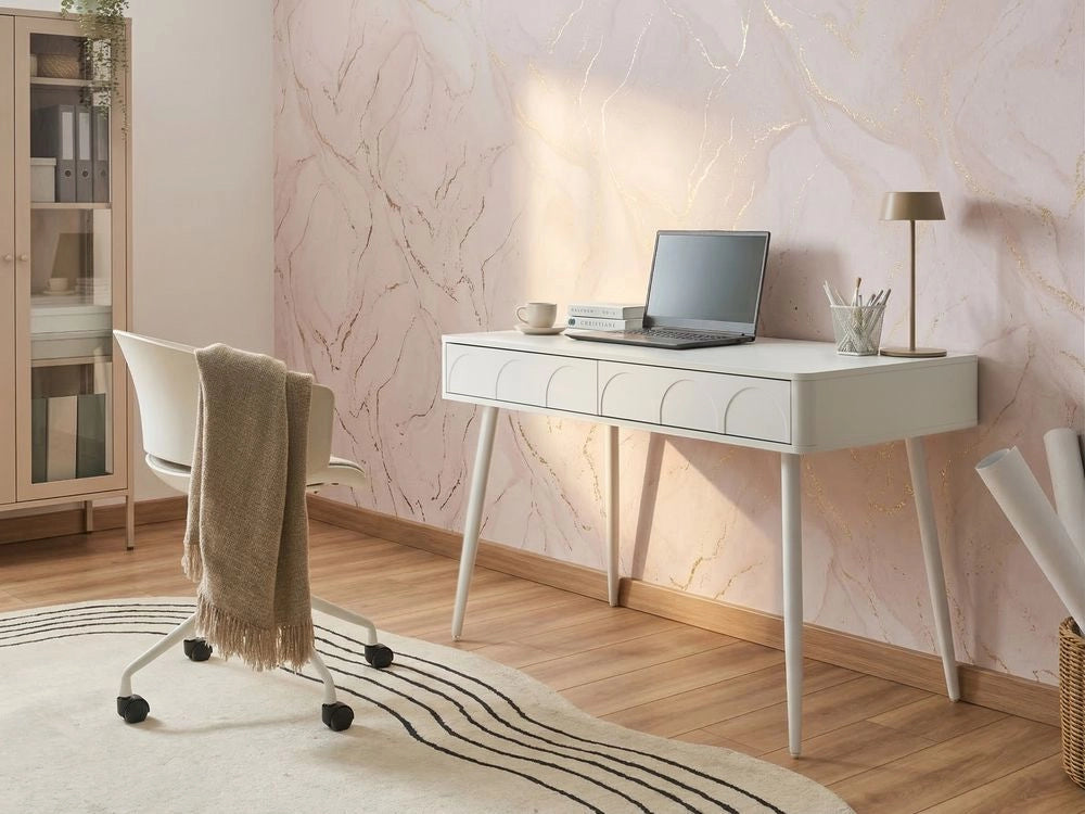 Scrivania per l'ufficio domestico con cassetti in truciolato 120 x 60 cm bianca Design minimalista