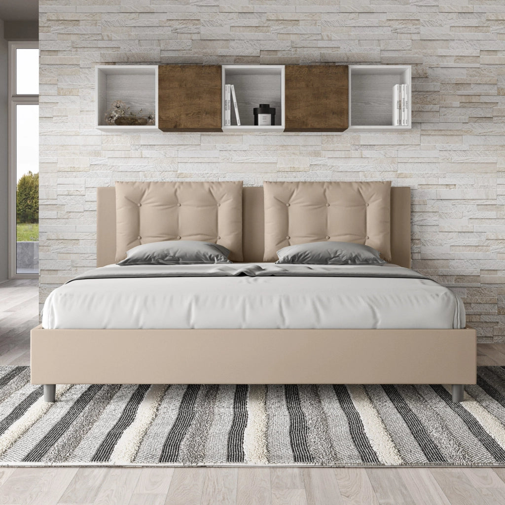 BS COM Letto contenitore imbottito 180x200 similpelle tortora