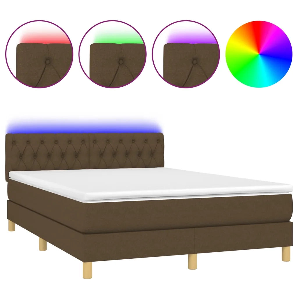 Letto a Molle Materasso e LED MarroneScuro 140x190cm in Tessuto 3133952