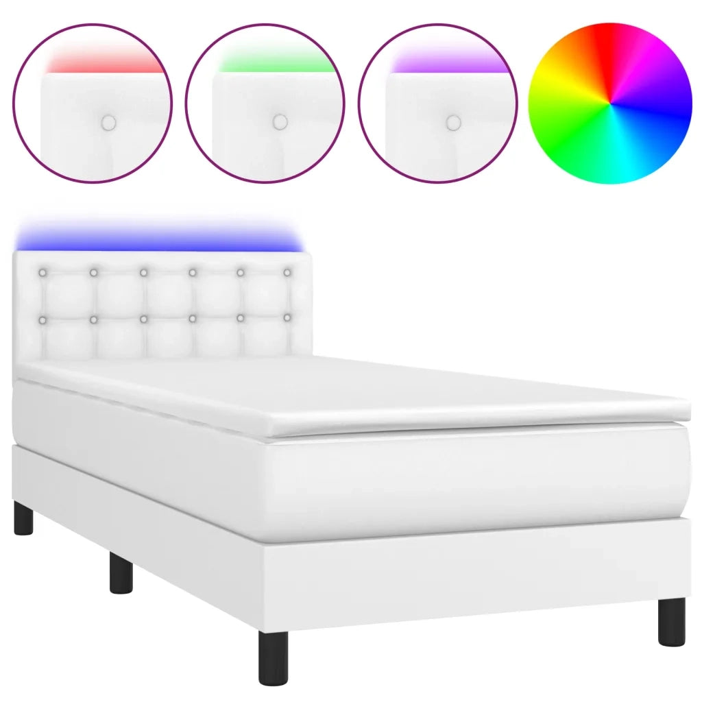 Giroletto Molle con Materasso e LED Bianco 90x190 cm Similpelle