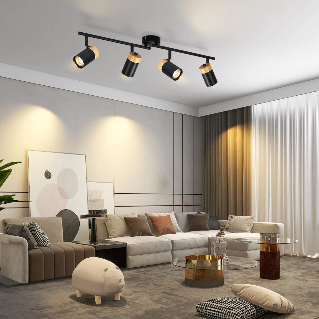 ZMH Lampada da soffitto 4 fiamme legno GU10 orientabile 330° per camera letto