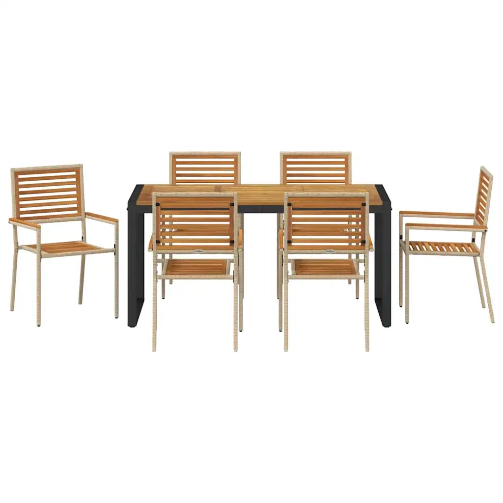 Set da Pranzo per Giardino 7 pcs Beige e Marrone polyrattan