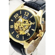 Trade Shop - Orologio Da Polso Zcc Uomo Automatico Cinturino Pelle Moda Casual Dorato Nero -