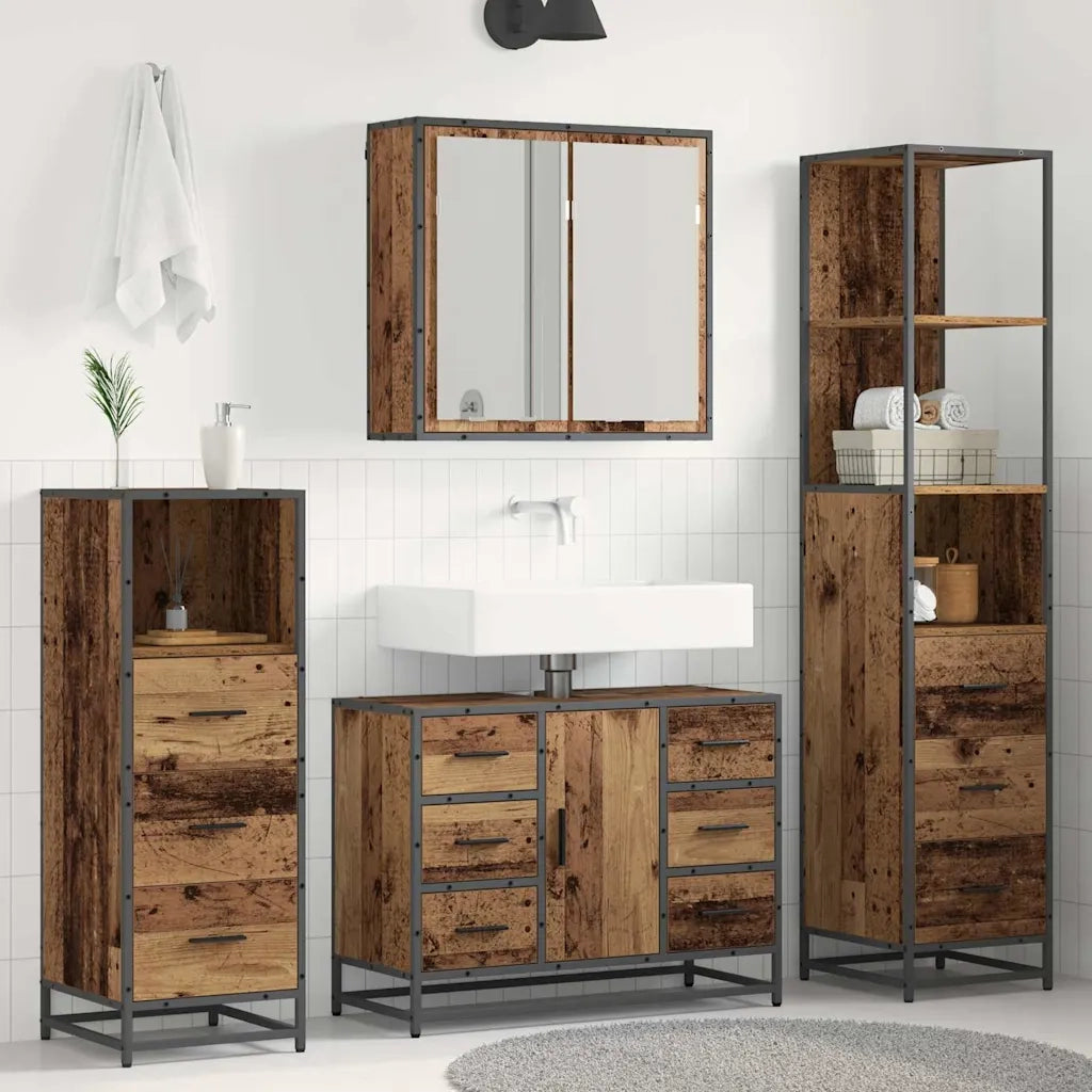 Set di mobili per il bagno con cassetto 3 pcs Legno vecchio 3402381