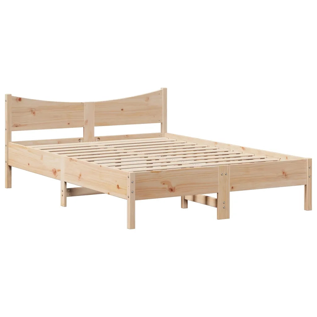 Letto matrimoniale | Letto per adulti | Giroletto con Testiera 140x200 cm in Legno Massello di Pino