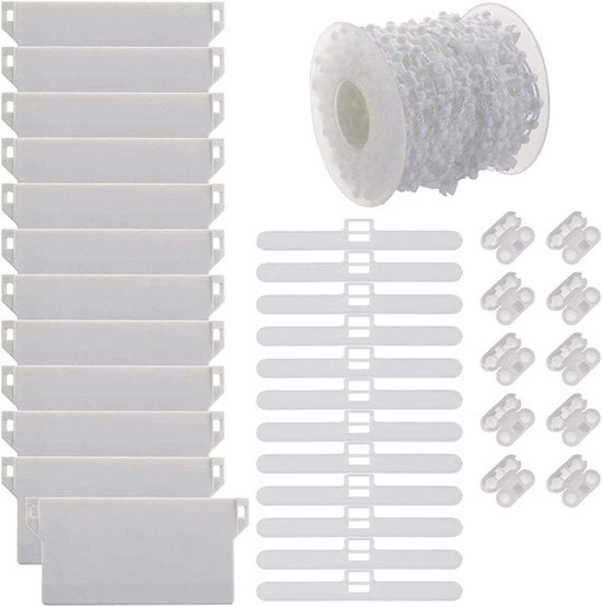 Kit di riparazione per basi di tende a jalousie - 35 pezzi accessori - 10m catena - 127mm anelli - connettori a catena a sfera blindata - plastica - tende verticali