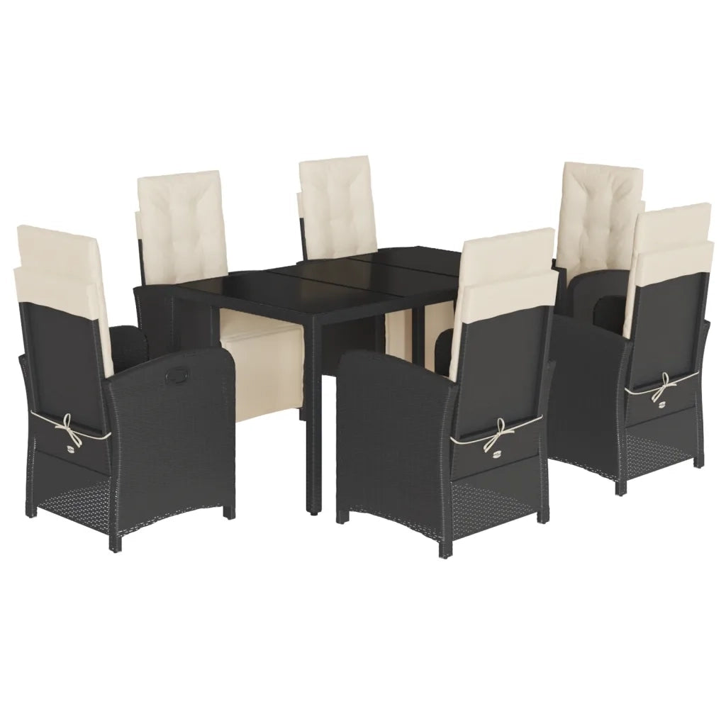 Set da Pranzo da Giardino 7 pz Nero con Cuscini in Polyrattan 3212453
