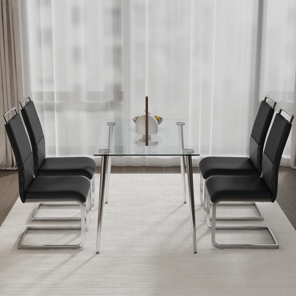 Sedie da Pranzo Set 4 Pezzi, Schienale Alto Imbottito in Ecopelle e Tessuto ¨C MINIMAL ¨C Nero