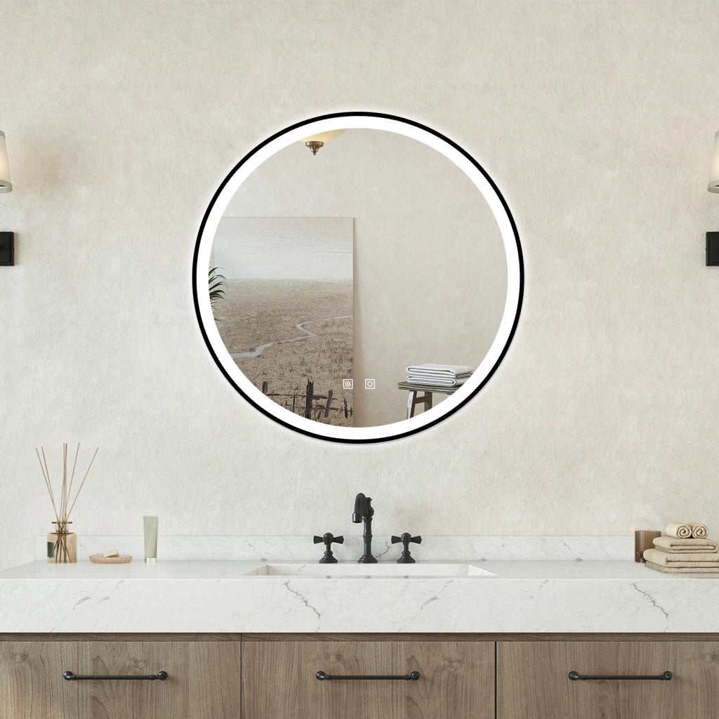 Specchio bagno Tondo Diametro 80cm Retroilluminato Con Led, Antiappannamento + 3 Luci