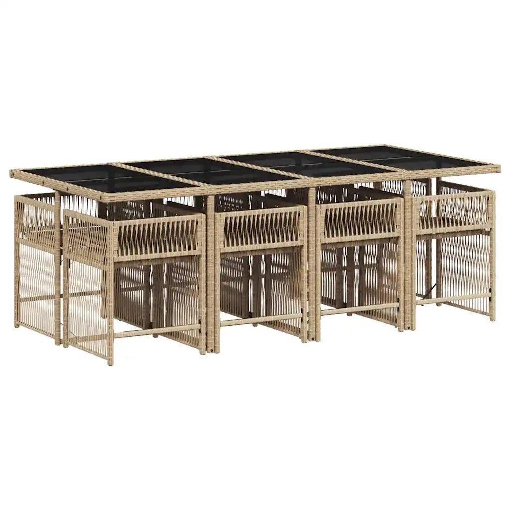 Set Pranzo da Giardino 9 pz con Cuscini Beige Misto Polyrattan 3211644