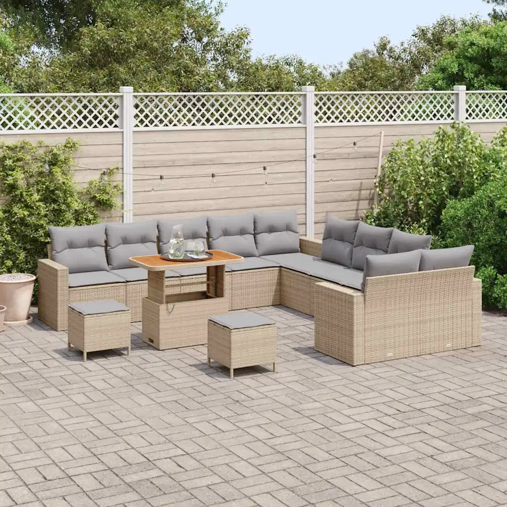 Set Divano da Giardino 17 pcs Beige e Grigio Chiaro polyrattan