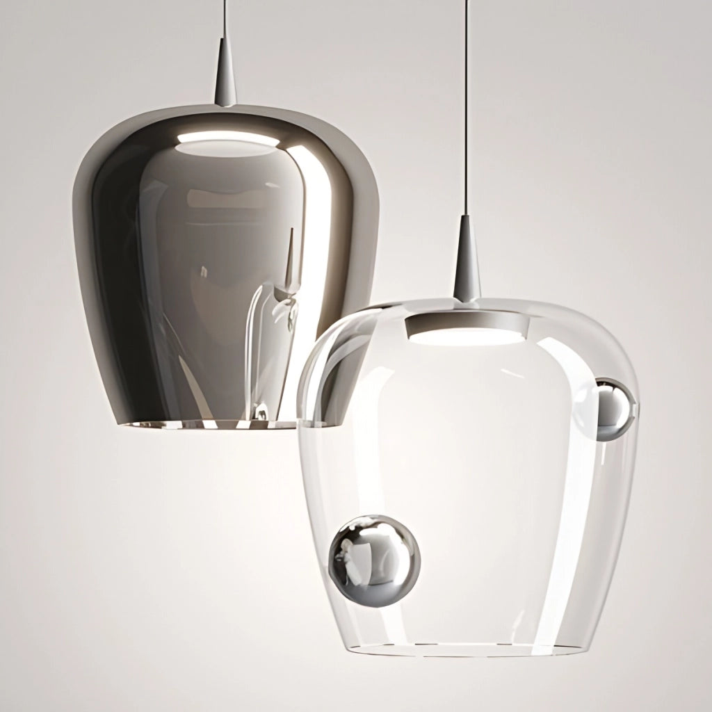 Zafferano Bilia Lampada a sospensione LED 2700K 8W, design a campana in vetro borosilicato soffiato, finitura Bianco e Oro antico, diametro 27cm