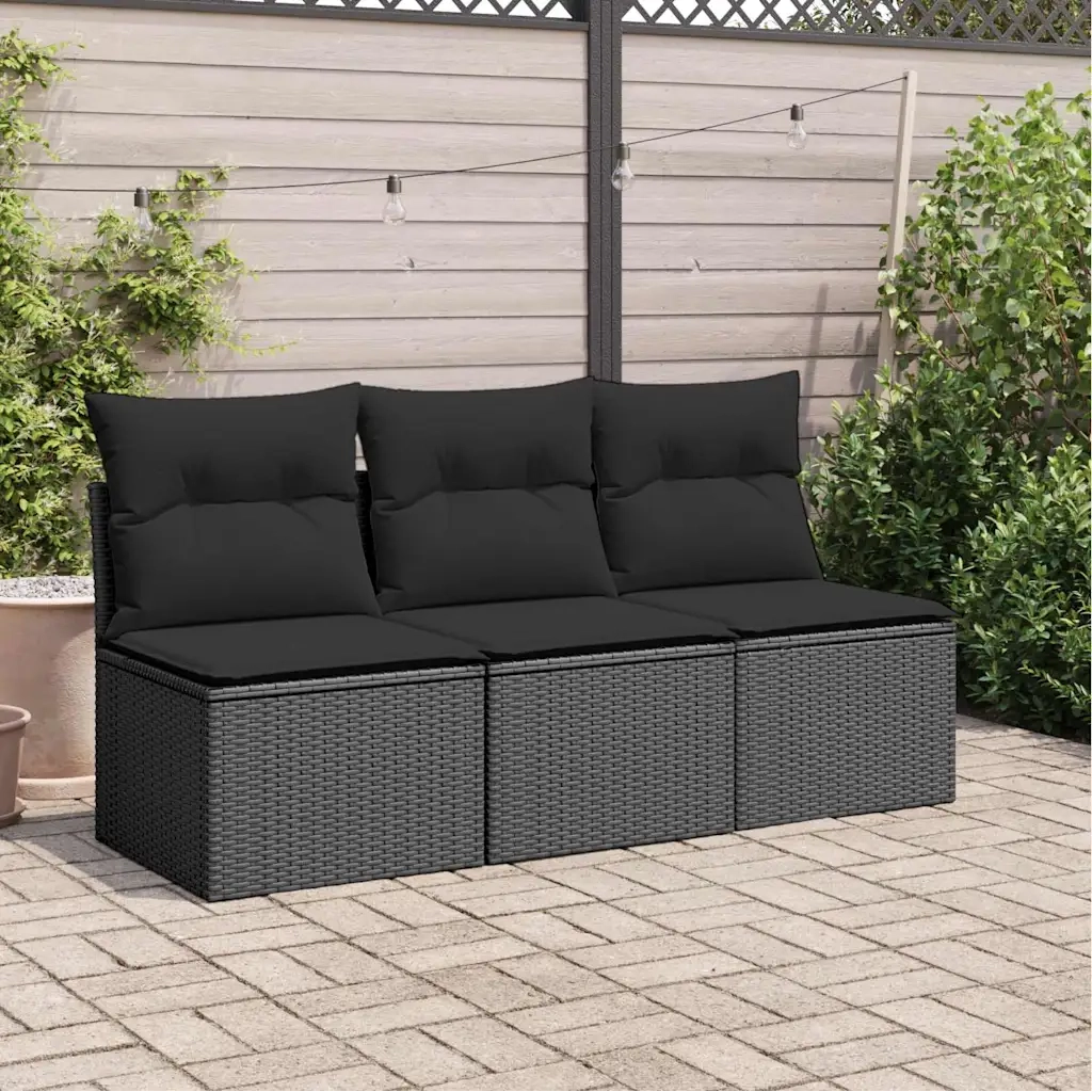 Divano da giardino con cuscini 3 posti nero in polyrattan 365988