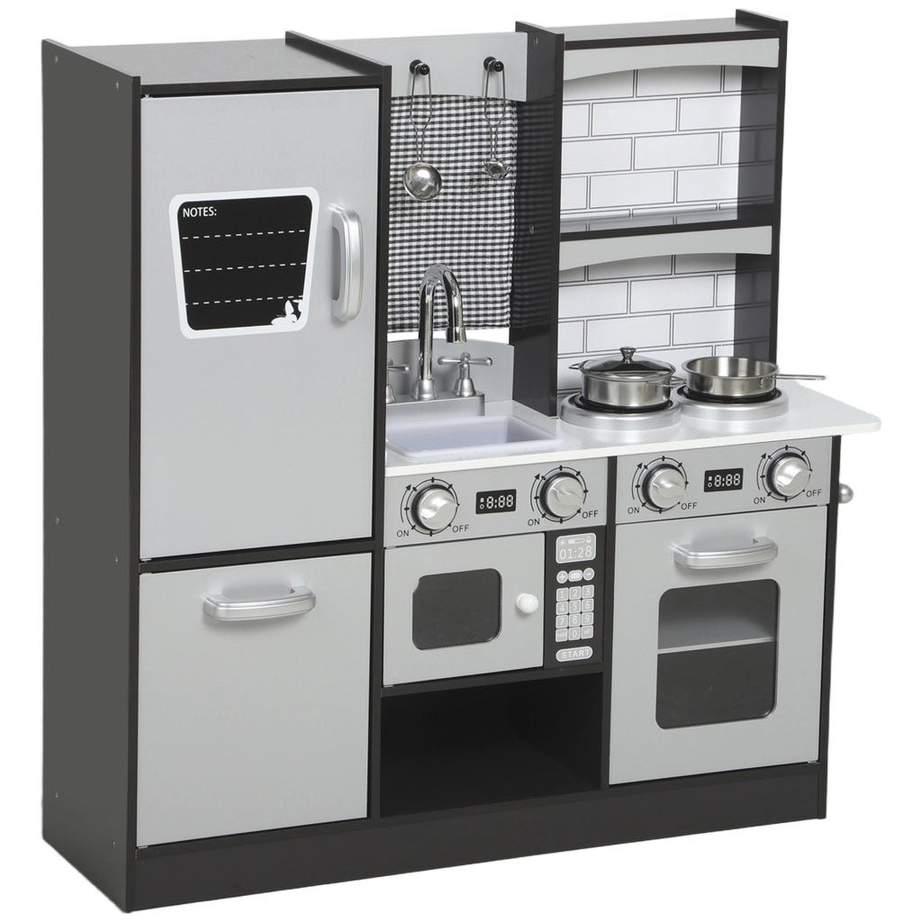 Cucina Giocattolo in Legno con Suono e Accessori Acciaio Inox per Bambini 3+ ¨C Minimal ¨C Marrone Scuro