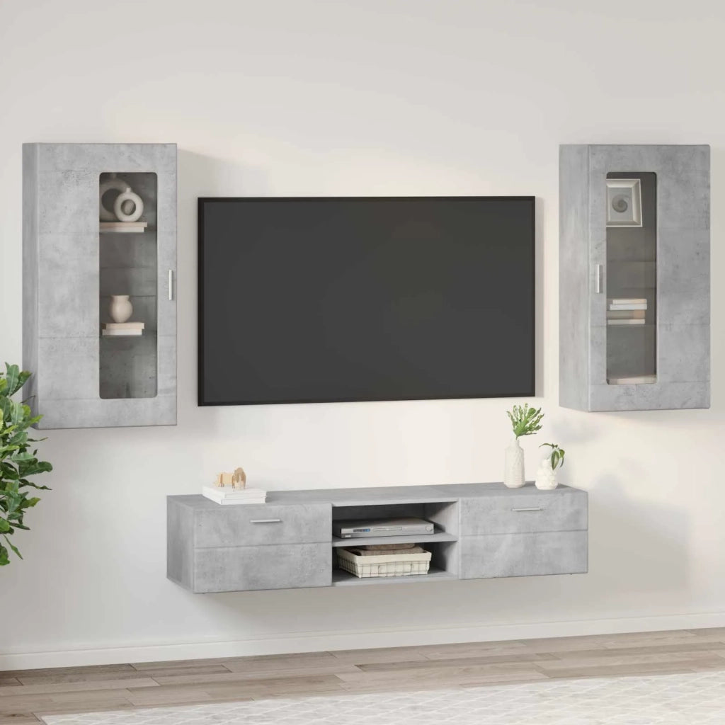 Set mobile TV FLORIN 3 pz | Armadietto TV | Mobile Porta TV Grigio cemento Legno multistrato