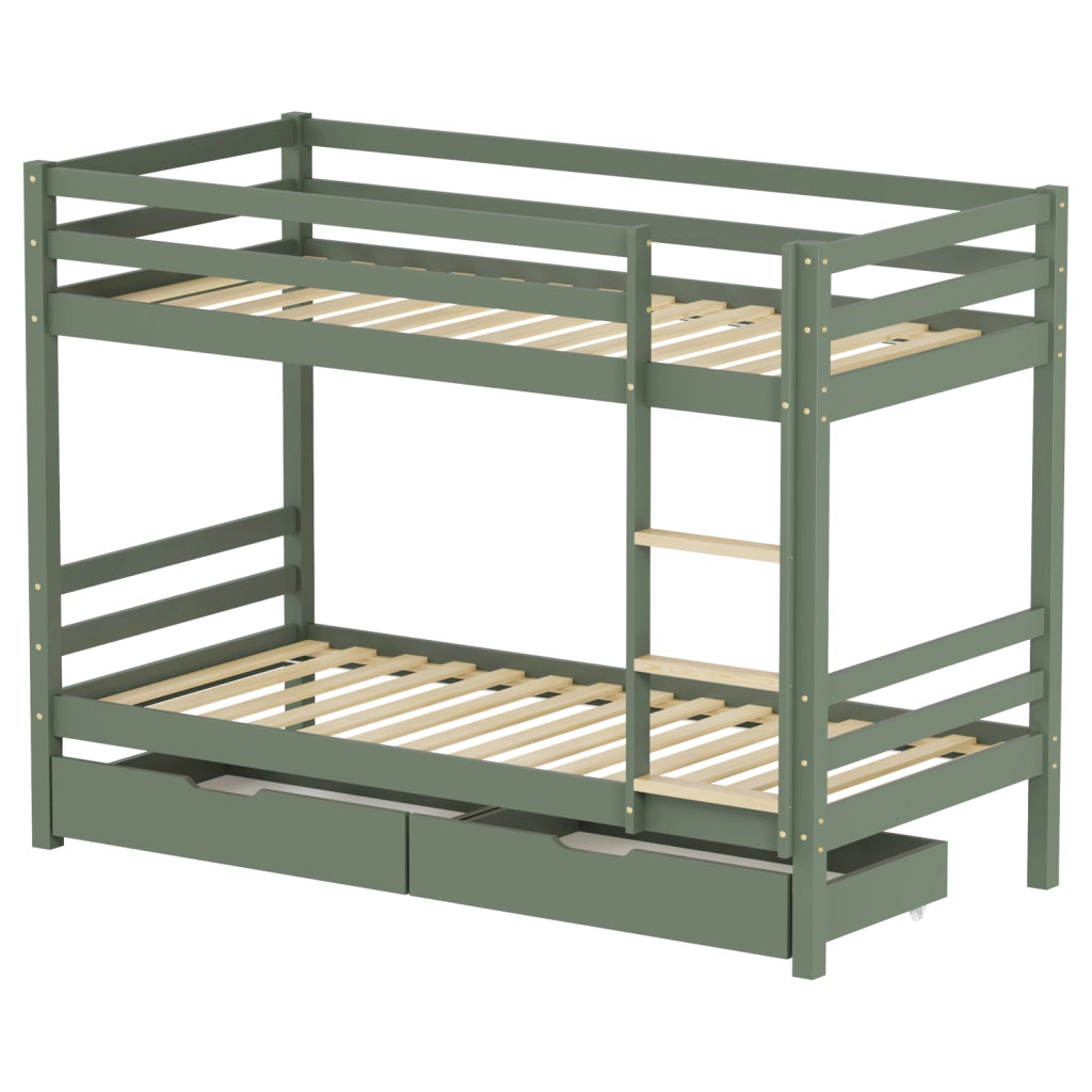 Letto a castello per bambini 190x90 cm verde con cassetti AMBER