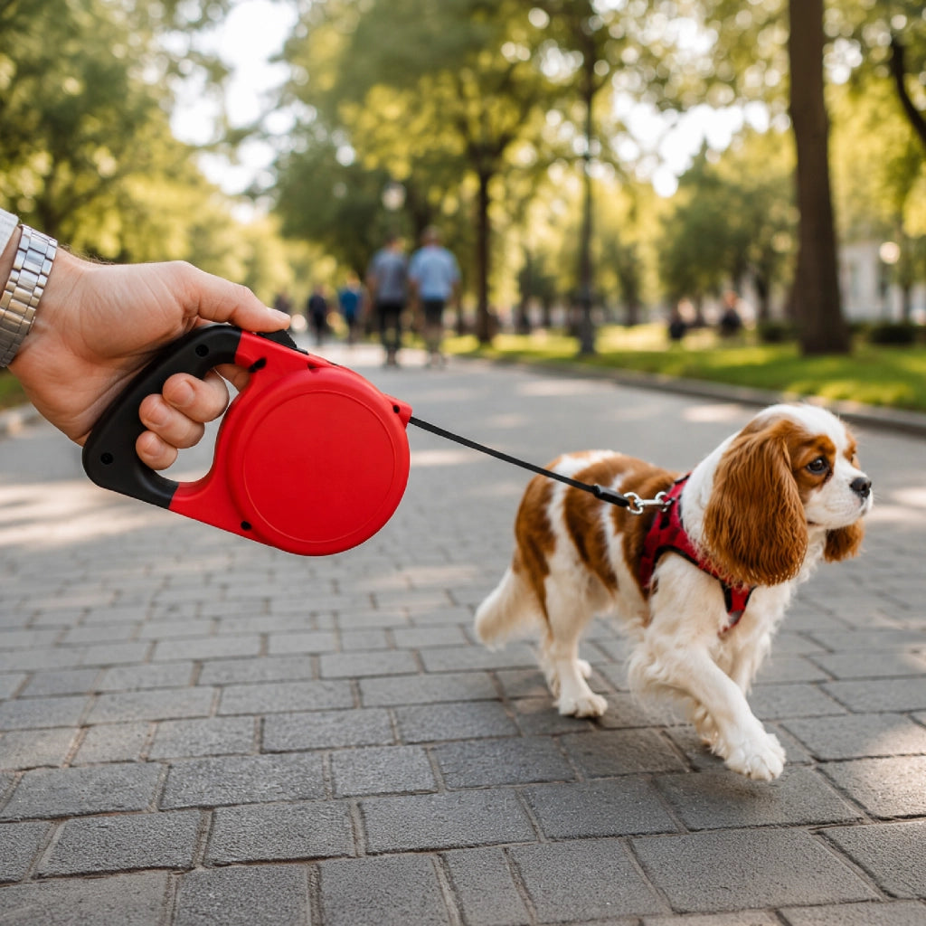 Set 3 Guinzagli Estensibili per Cani con Sistema Retrattile e Pulsante di Blocco – Disponibile da 5 m fino a 20 kg o da 8 m fino a 30 kg  Rosso - 5Metri-20Kg