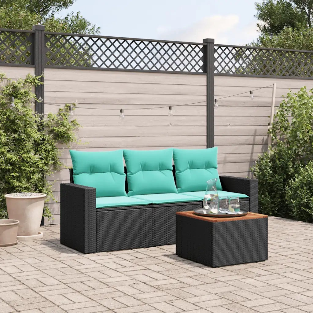 Set Divani da Giardino 4 pz | Set Salotto da Giardino con Cuscini Nero in Polyrattan