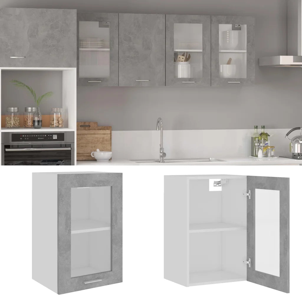 Mobile Pensile con Vetro “Lyon” Grigio Cemento 40x31x60 cm 802509