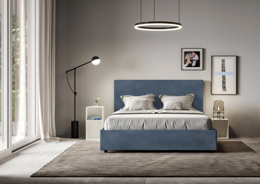 Letto Matrimoniale 160x190 cm con Rete Mika Blu
