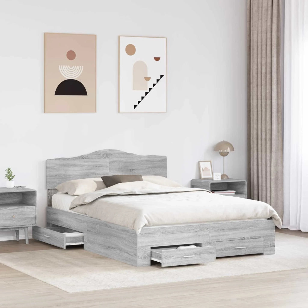 Letto matrimoniale | Letto per adulti | Struttura del letto con testiera Grigio Sonoma 140 x 190 cm