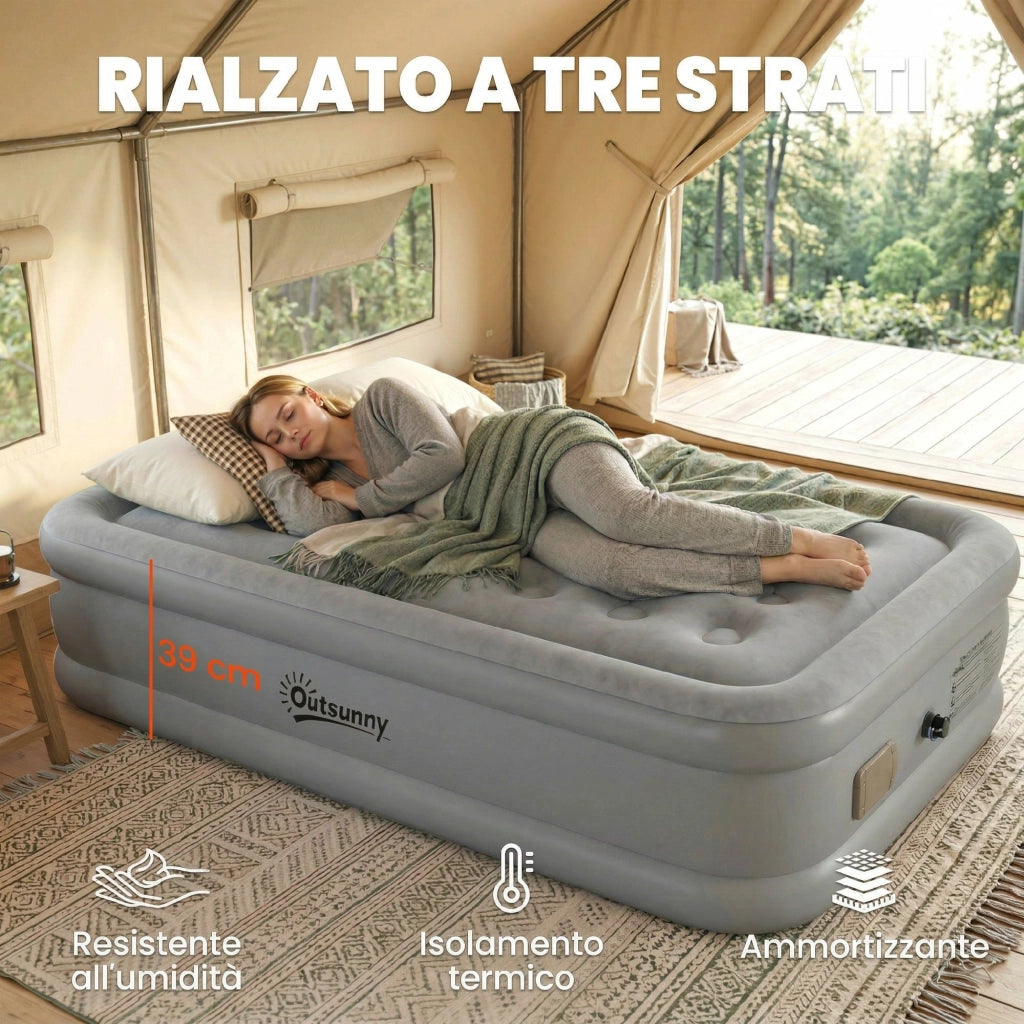 Materassino Autogonfiante Singolo ¨C Xylo ¨C Superficie Floccata Grigio con Pompa