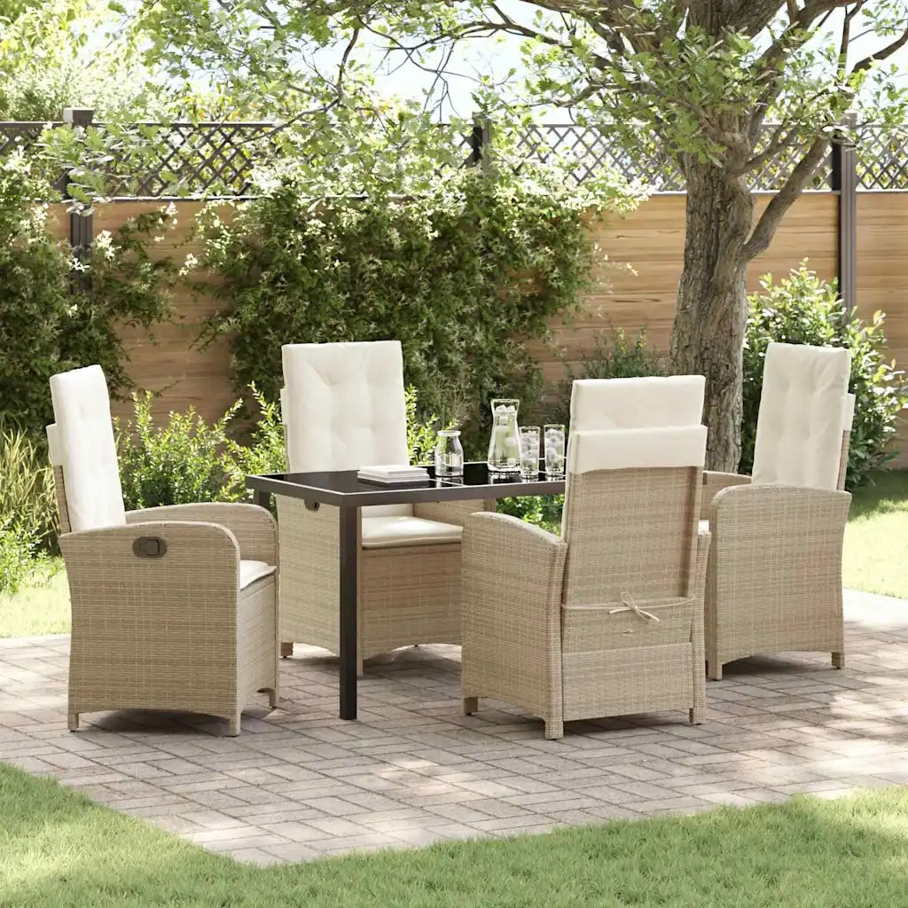 Set da Pranzo per Giardino con cuscino 5 pcs Beige polyrattan