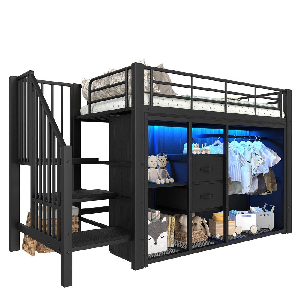 Letto Contenitore con LED e Cassetti ¨C MINIMAL ¨C Nero 90x200