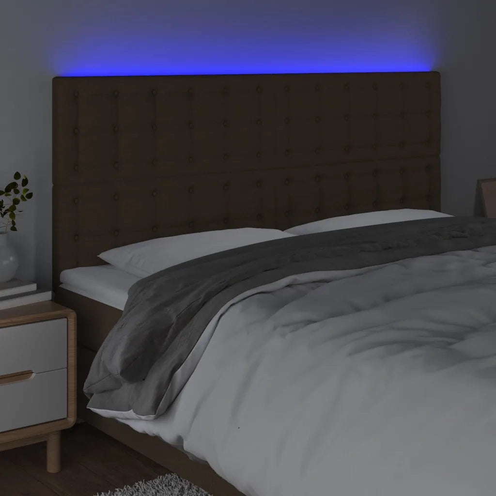 Testiera a LED Marrone Scuro 180x5x118/128 cm in Tessuto 3122875