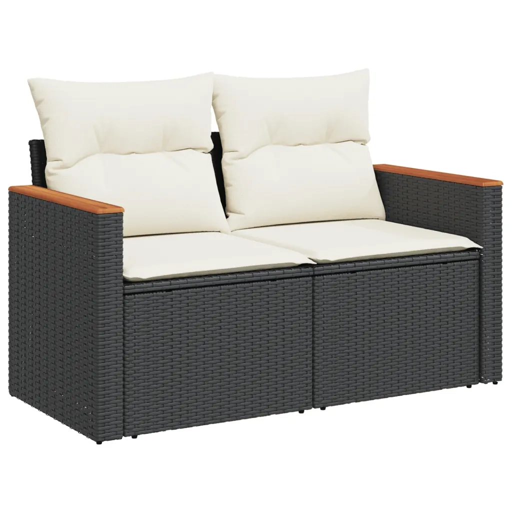 Set Divani da Giardino 9 pz con Cuscini Nero in Polyrattan 3226399